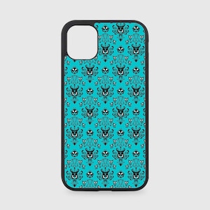 iPhone Case - Disney Haunted Mansion Wallpaper Teal Blue Background - Custom Sublimation - Multiple Sizes Available