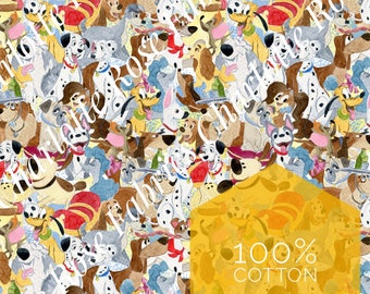 Può includere: Un motivo di tessuto colorato con un design ripetitivo di cani dalmata dei cartoni animati in varie pose. Il tessuto è 100% cotone.