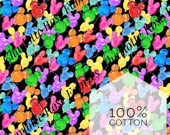 IN STOCK! Cotton Dooney Print Mickey Minnie Balloons Black Background Disney Fabric 1 YD 1/2 Yd Fat Quarter