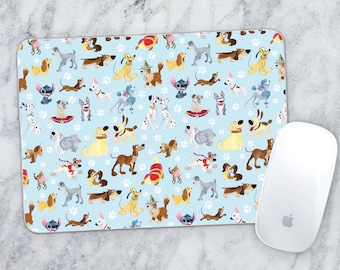 Computer Mousepad - Disney Dogs Blue Background Dogs Pluto Stitch Bolt Lady and Tramp Dalmatians Dug Blue Background - Sublimation