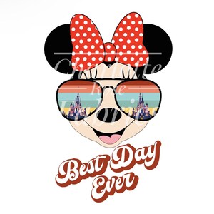 Trasferimento a sublimazione - Minnie Mouse Best Day Ever - Pronto per la stampa - Più dimensioni - Tasca, Neonato, Giovane, Adulto