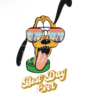 Trasferimento a sublimazione - Pluto Best Day Ever - Ready to Press Print Out - Multiple Sizes - Pocket, Infant, Youth, Adult