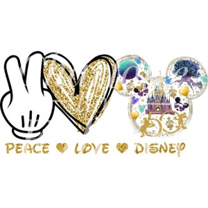 Trasferimento a sublimazione - Peace Love 50th Anniversary Mouse Ears - Pronto per la stampa - Più dimensioni - Tasca, Neonato, Giovane, Adulto