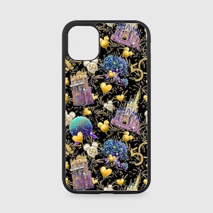 iPhone Case - Disney World 50th Anniversary Celebration Mickey Minnie Disney Sketch Black Background - Multiple Sizes Available