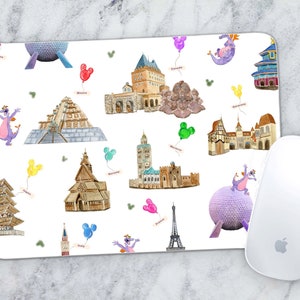 Computer Mousepad - Figment Around the World Park Epcot Disney Sketch White Background - Sublimation