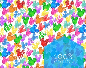IN STOCK! 100% Cotton Mickey Minnie Balloons White Background Disney Fabric 1 YD 1/2 Yd Fat Quarter