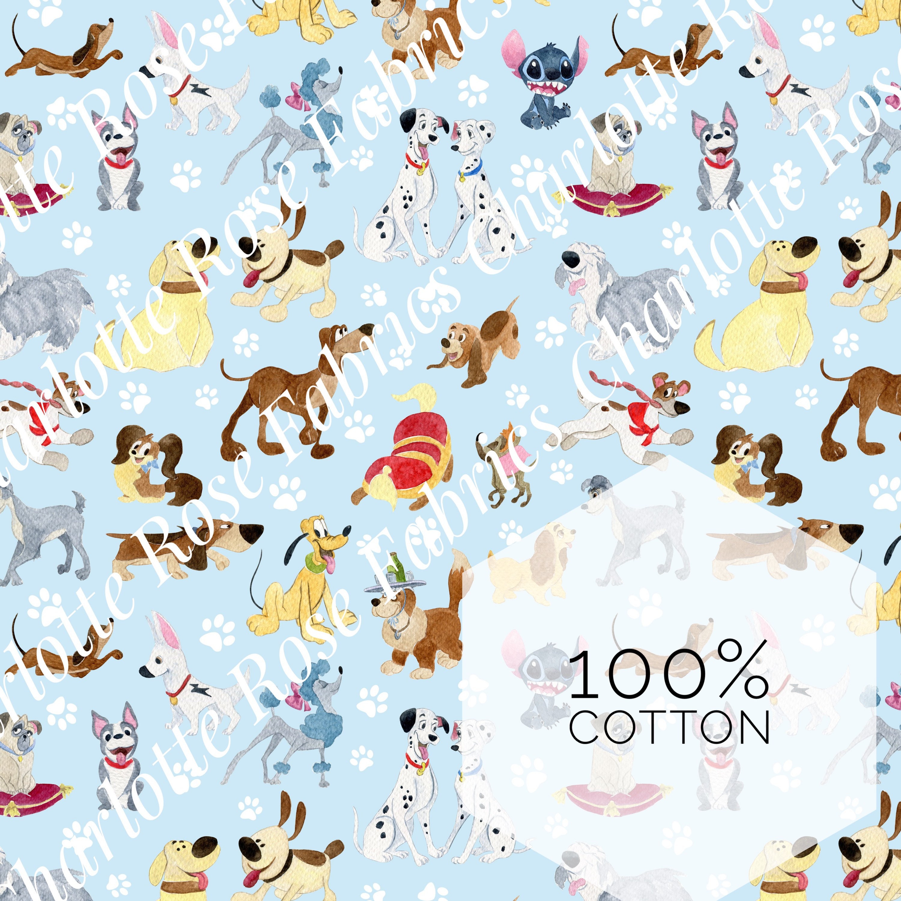 IN STOCK! Cotton Disney Dogs Blue Background Dogs Pluto Stitch Bolt L…