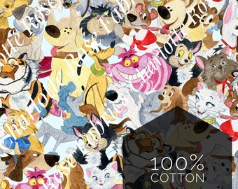 IN STOCK! Disney Dogs & Cats Pets Fabric 1 YD 1/2 Yd Fat Quarter