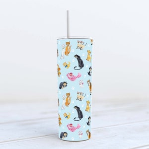 Drinking Tumbler - Disney Cats Blue Background Tigger Figaro Marie - Sublimation