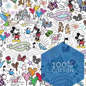 IN STOCK! Cotton Mickey Minnie Disney Sketch Fabric 1 YD 1/2 Yd Fat Quarter