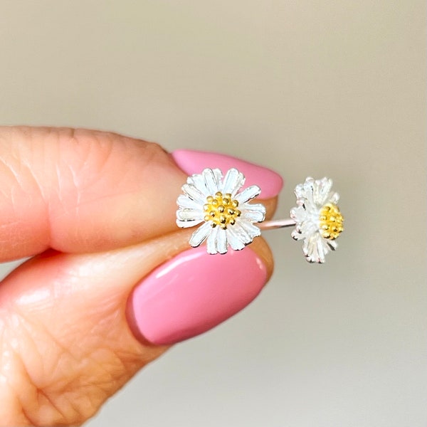 Sterling Silver & Gold Vermeil Daisy Flower Stud Earrings