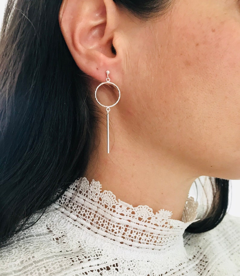 Sterling Silver Geometric Dangly Earrings Etsy