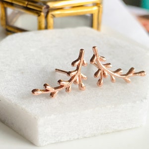 Rose gold olive leaf ear climbers