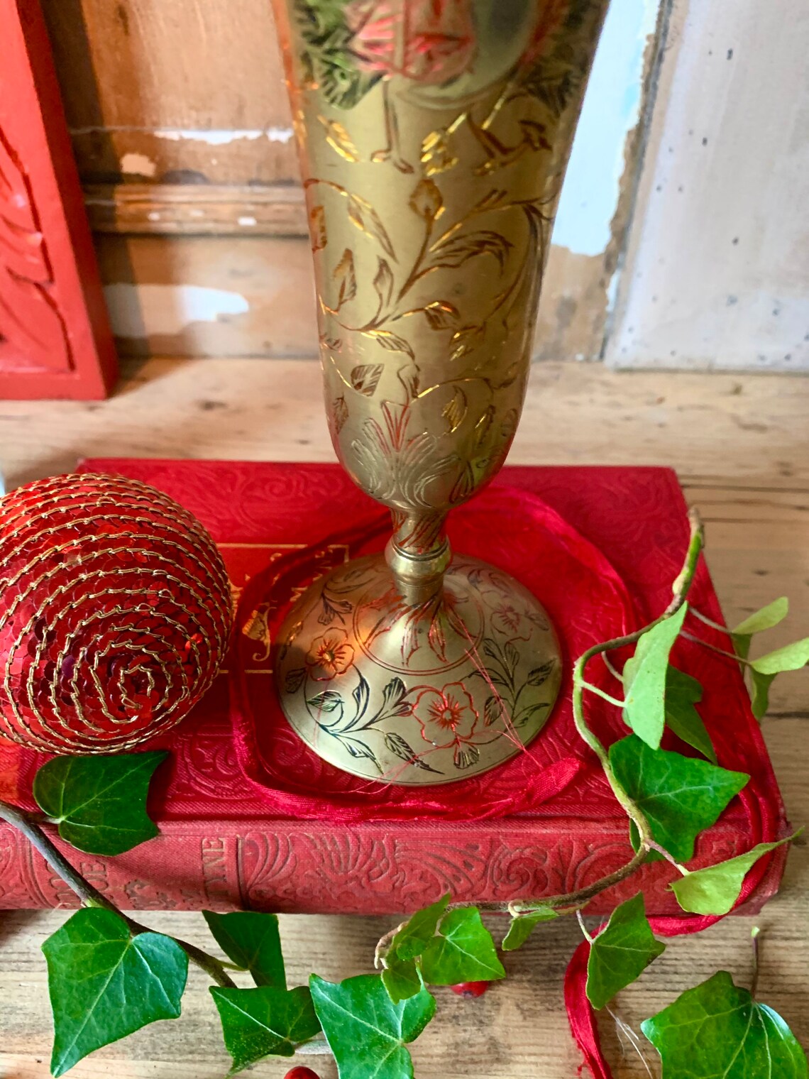 Vintage Gravé BRASS PEACOCK VASE Cannelé Oriental Etsy