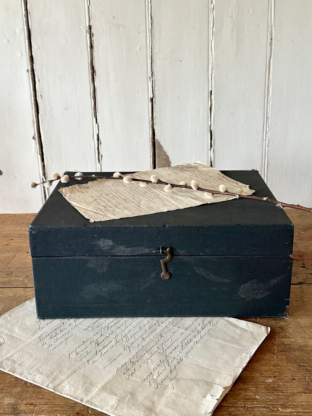 Vintage STATIONERY BOX FILE Blue Canvas Storage Desk Etsy UK