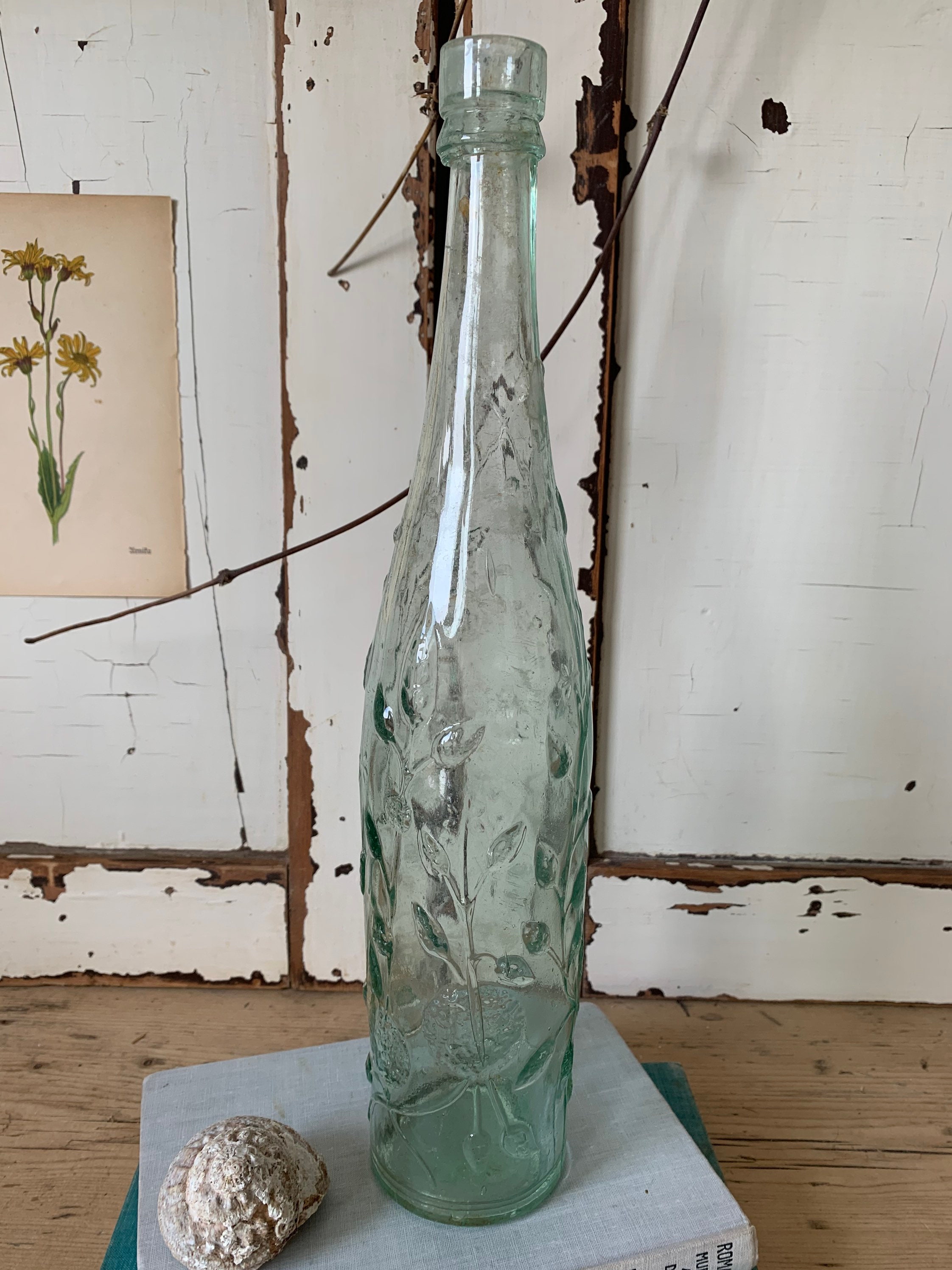 Antique BLUE GLASS BOTTLE Roses Lime Cordial Vintage Old Etsy