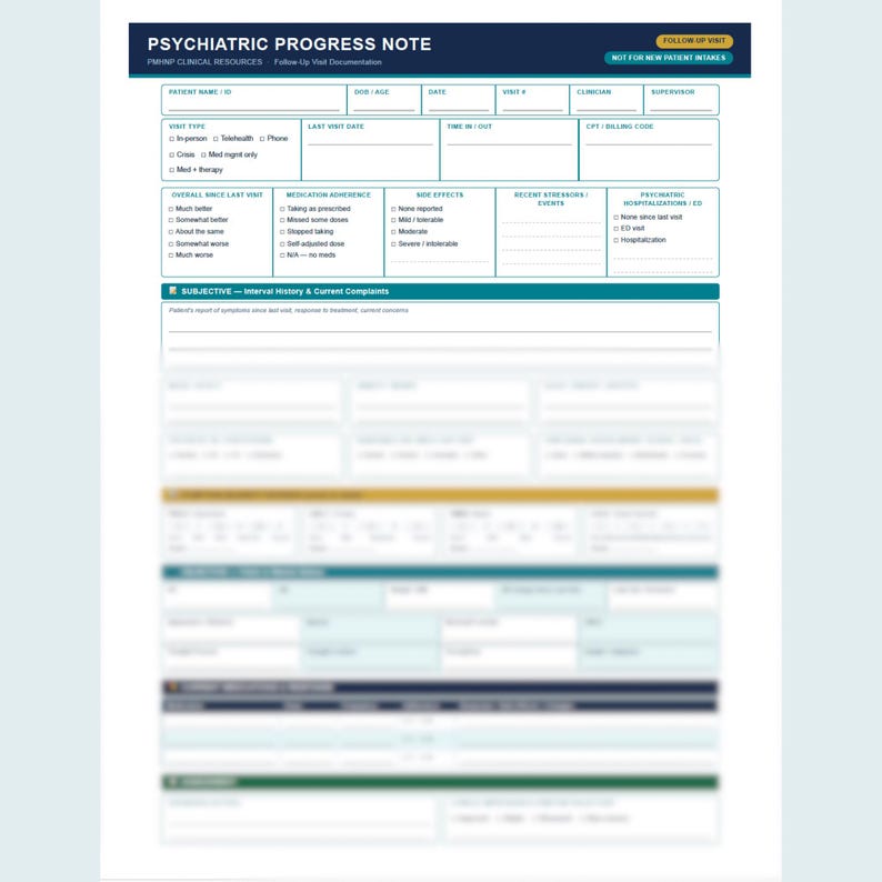 Psychiatric Progress Note Template Printable PMHNP Clinical ...