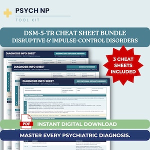 Disruptive und Impulse-Kontrolle DSM-5-tr Diagnosis-Tool Spickzettel Bundle druckbare Pdf PMHNP Studienführer mit Differenzialverfahren und ICD-10 Code