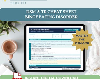 Binge Eating Disorder DSM-5-TR Diagnosis Tool Psychiatric Nurse Practitioner Cheat Sheet Printable Pdf ICD-10 Codes Differential Diagnosis