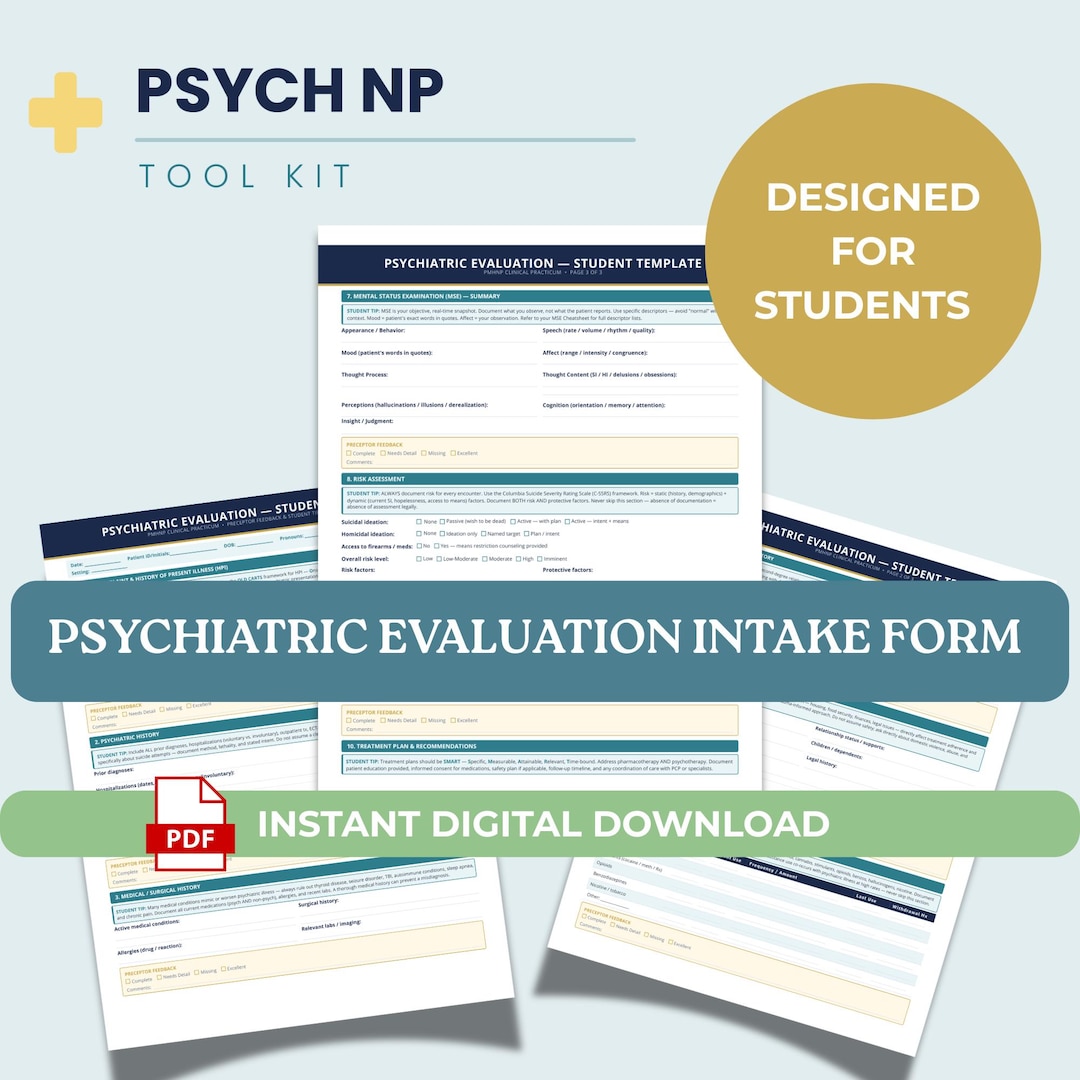 Form R For Psych PMHNP Psychiatric Evaluation Template Printable Student Clinical Guide ...