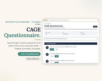 CAGE Screener Substance Use Assessment Tool for PMHNP Therapist Form in Private Practice