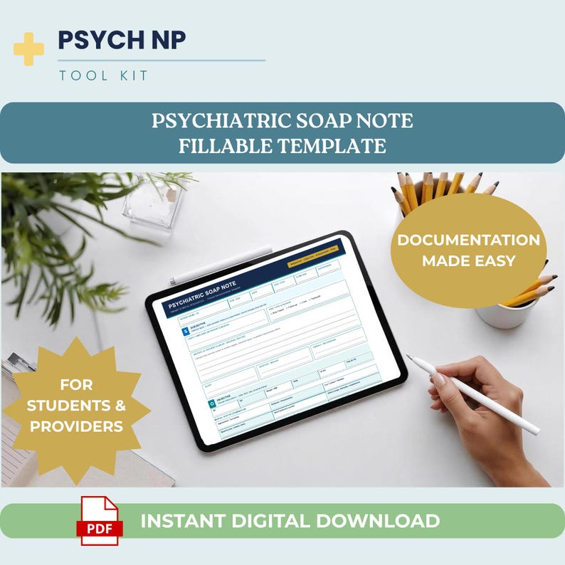 Psychiatric SOAP Note Template Printable PMHNP Clinical Documentation ...