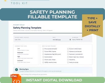 Safety Plan Template Fillable Stanley Brown Model PMHNP Suicide Risk Editable Mental Health Clinical Tool for Students and Providers