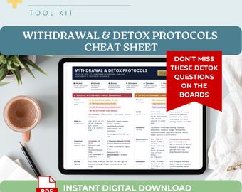 Substance Withdrawal & Detox Cheat Sheet PMHNP Board Prep CIWA Cows MAT Guide Alcohol Opioid Benzo Withdrawal Psychiatry Study Guide