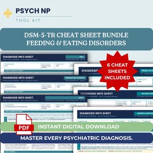 Peut inclure: Un ensemble de ressources numériques comprenant six fiches mémo DSM-5-TR sur les troubles de l'alimentation. Les documents présentent des fiches d'information de diagnostic avec critères cliniques, codes ICD-10 et catégories. Inclut une étoile rouge.