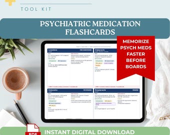 Psychiatric Medication Flashcards PMHNP Pharmacology Study Guide Psych Med Cheat Sheets Antidepressants Antipsychotics ADHD Meds PDF