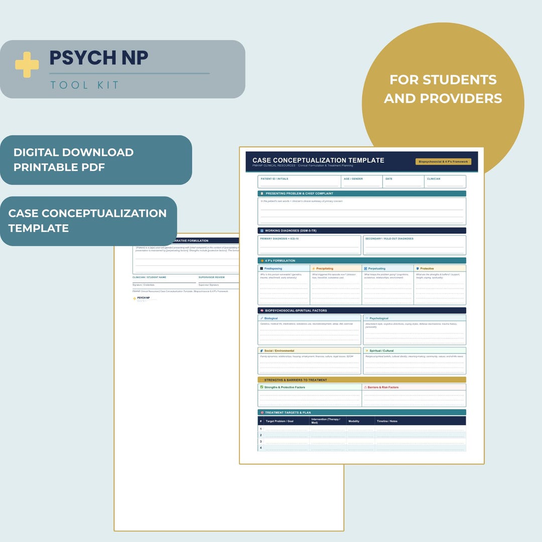 PMHNP Case Conceptualization Template | Biopsychosocial 4 P's Framework ...