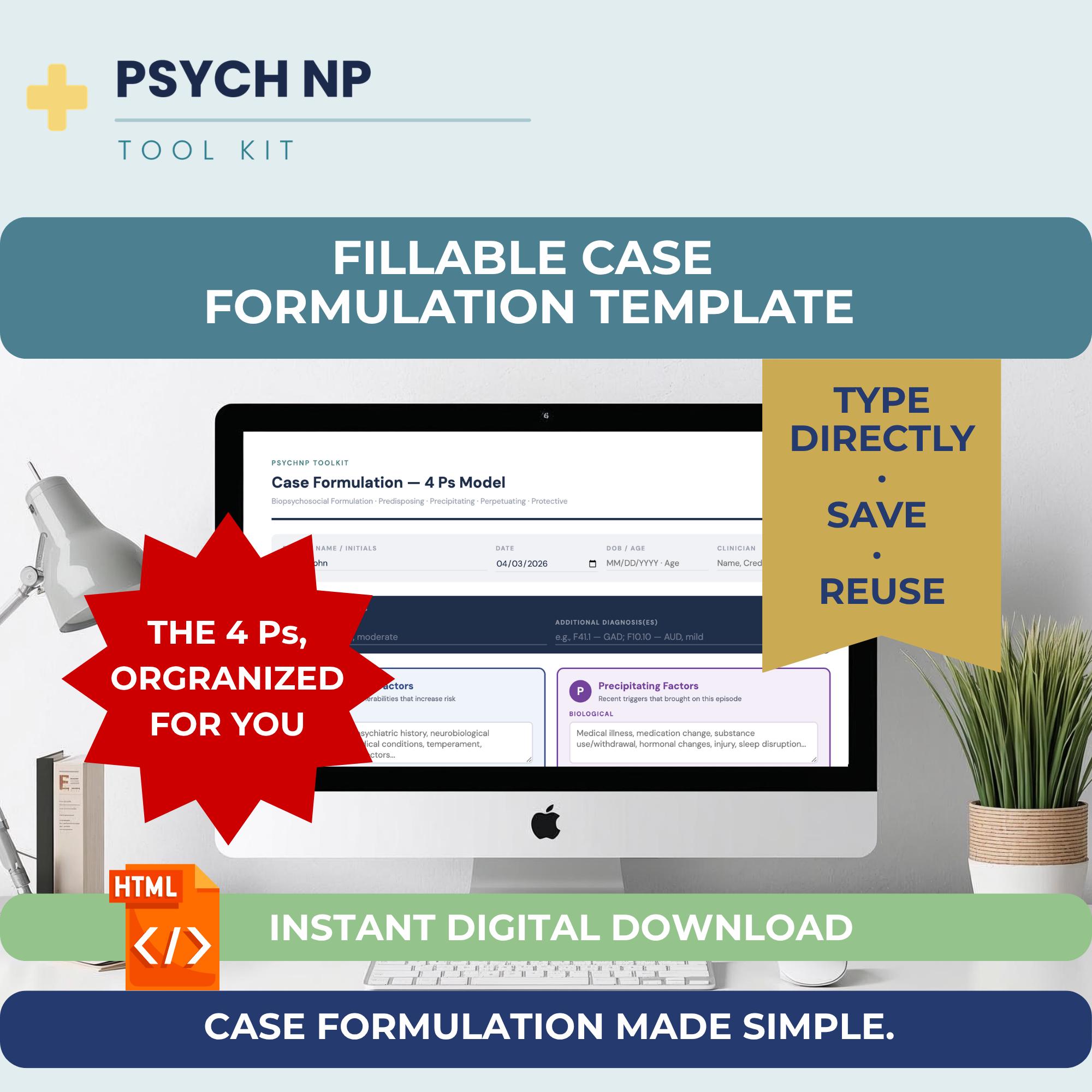 Psychiatric Case Formulation Template Fillable 4 Ps Biopsychosocial ...