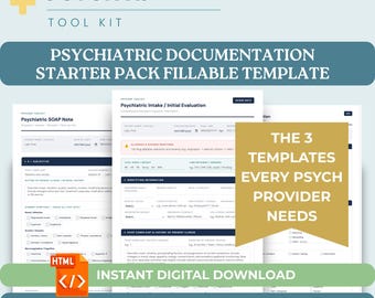 Documentation Bundle Psychiatric Intake Form SOAP Note Mental Status Exam Fillable Clinical Templates for PMHNP Mental Health Providers