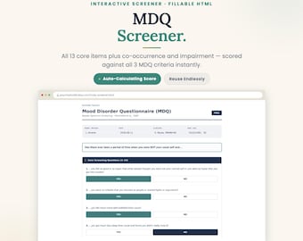 MDQ Mood Disorder Questionnaire Bipolar Disorder Assessment Tool for PMHNP Psychiatric Nurse Practitioner Therapist Form in Private Practice