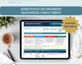 Substance Use Disorder DSM-5 Cheat Sheet Printable PMHNP Study Guide with Specifiers Intoxication Withdrawal and Treatment