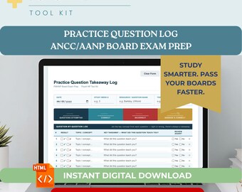 PMHNP Board Exam Study Tracker Practice Question Takeaway Log Fillable ANCC AANP Exam Prep Tool for Nurse Practitioner Students