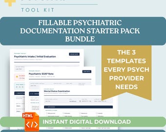 Fillable SOAP Note Psychiatric Intake Form Mental Status Exam Template Bundle PMHNP Therapist Mental Health Documentation Private Practice