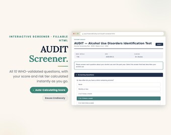AUDIT Screener Alcohol Use Disorder Assessment Tool for PMHNPs Therapist Resources in Private Practice