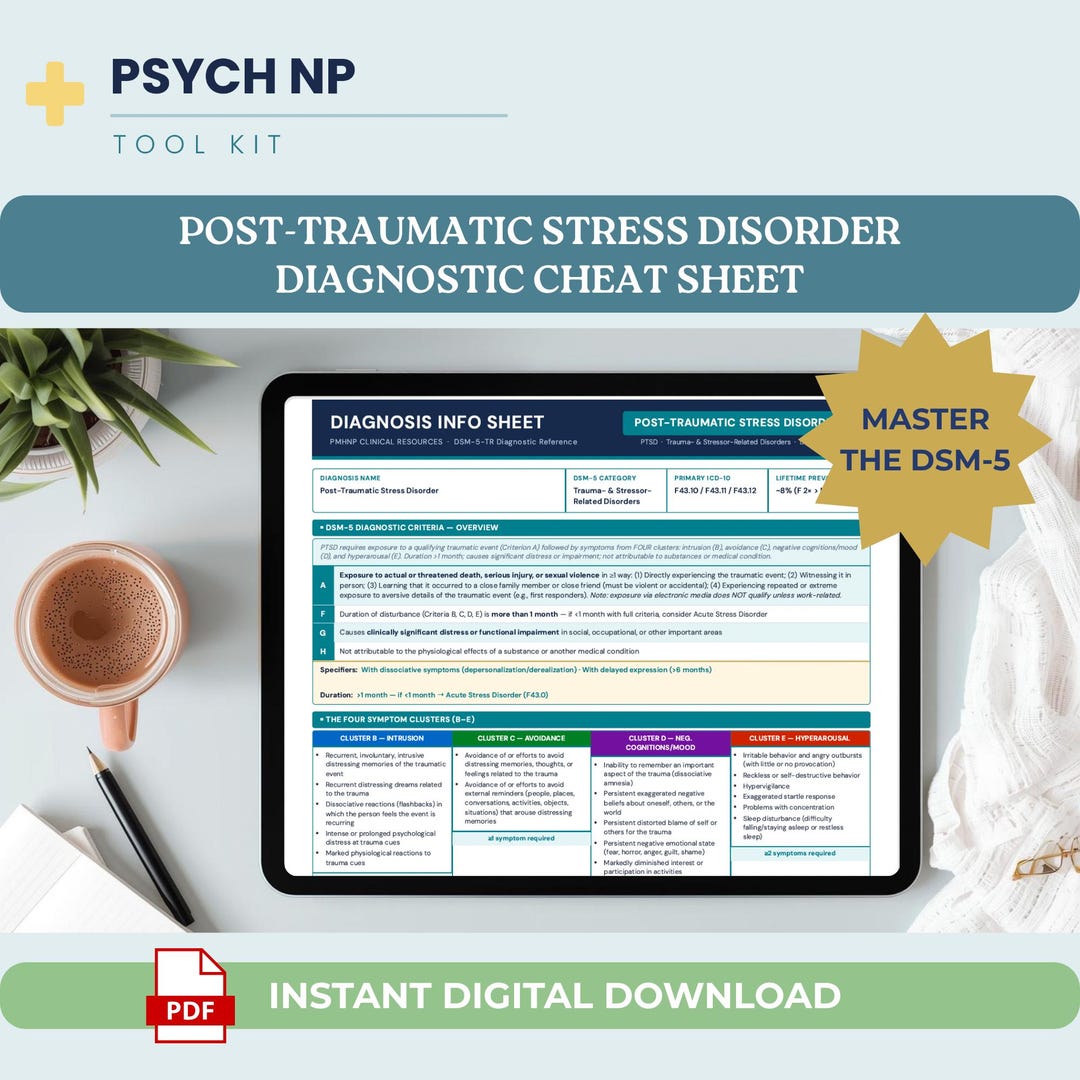 PTSD DSM-5 Cheat Sheet Printable PMHNP Study Guide Post Traumatic ...