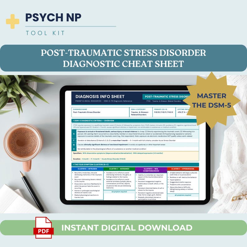 PTSD DSM-5 Cheat Sheet Printable PMHNP Study Guide Post Traumatic ...