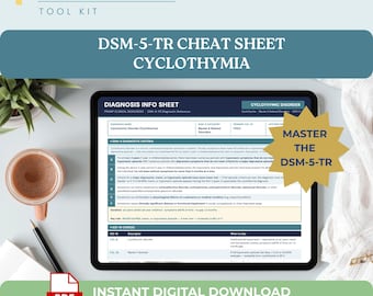 Cyclothymic Disorder DSM-5-TR Study Guide Cyclothymia Diagnostic Cheat Sheet PMHNP Exam Prep Printable Mood Disorders Psychiatry Review