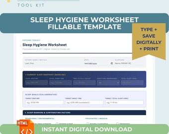 Sleep Hygiene Handout Fillable Template Printable PMHNP Patient Education Tool Insomnia Sleep Improvement Worksheet Mental Health