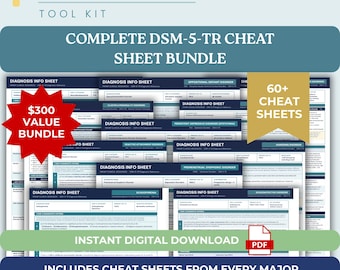 DSM-5-tr Diagnosis Cheat Sheet Complete Bundle with ICD-10 Codes and Differential Diagnosis for PMHNP Therapy Psychology Psychiatry Student
