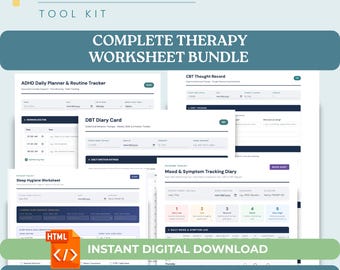 Therapy Worksheet Bundle Fillable CBT DBT ADHD Sleep Hygiene Mood Tracker Patient Therapy Tools for Therapists and Mental Health Providers