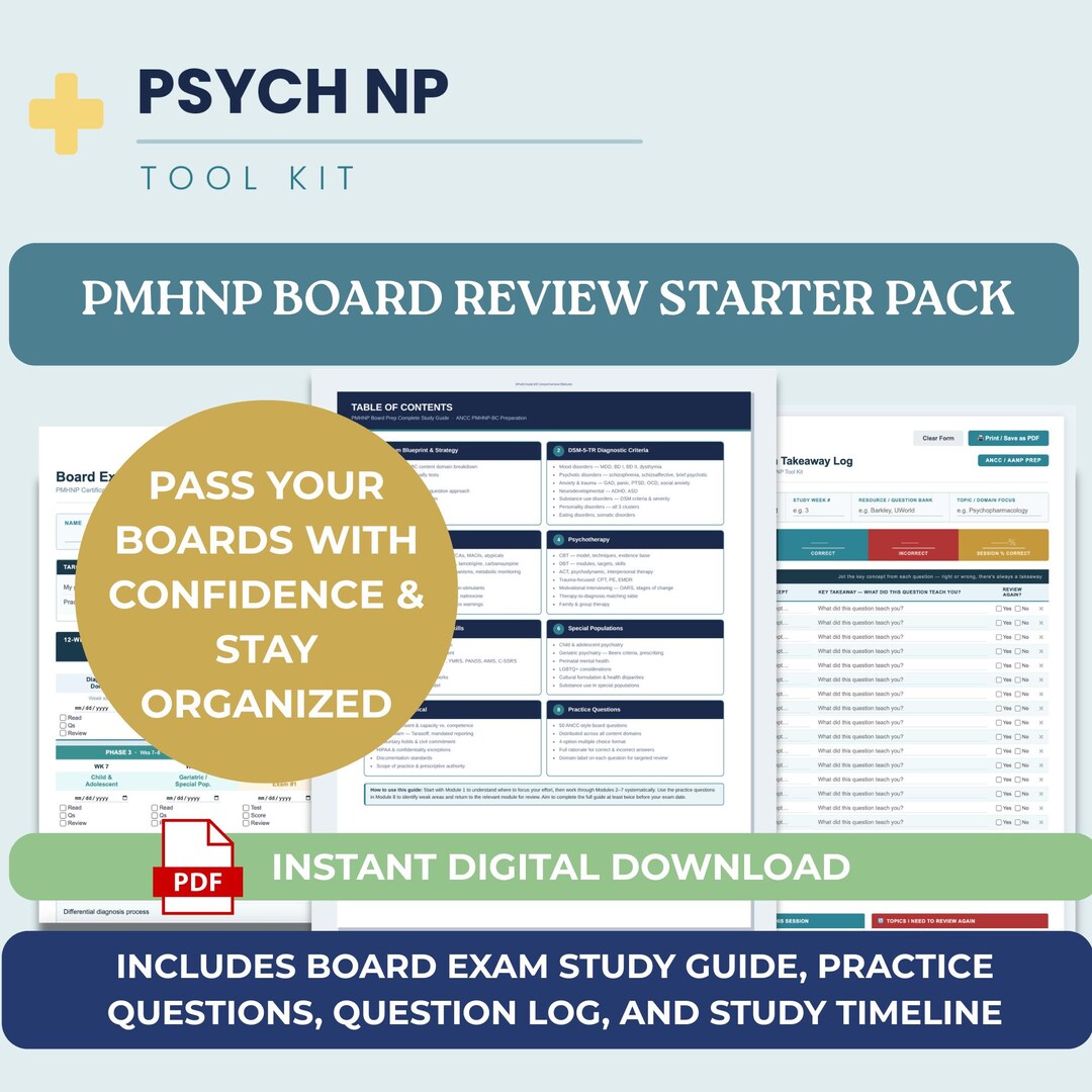 PMHNP Study Guide Bundle Printable Board Prep With Exam Timeline Planner and Practice Question ...