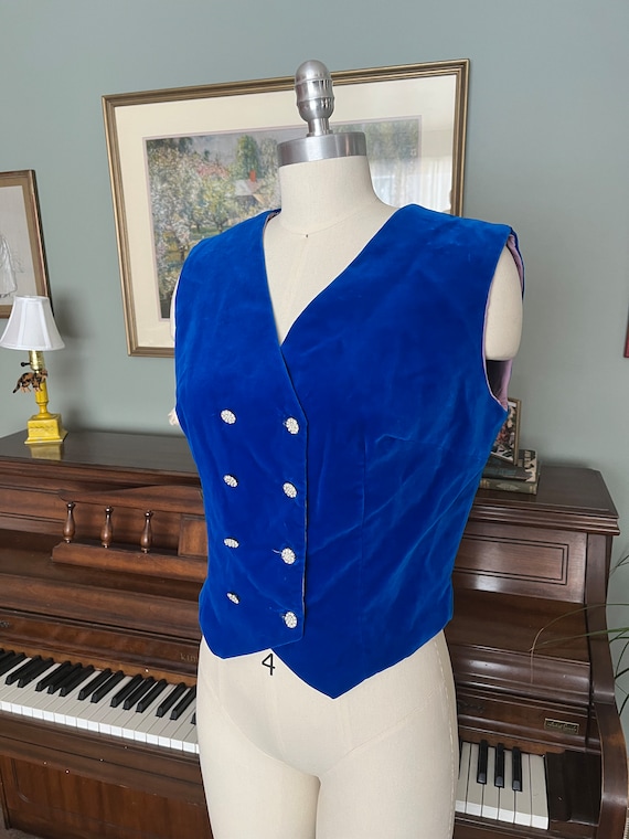 Handmade 1960s Royal Blue Velvet Vest - image 2