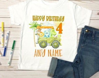 Personalised First 1st Birthday Safari Animals Family Matching T Shirts Set