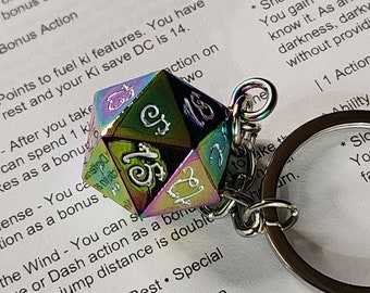D20 Chromatic Key Chain, Dragon Font, Dice Key Chain 4 Dungeons and DRagons