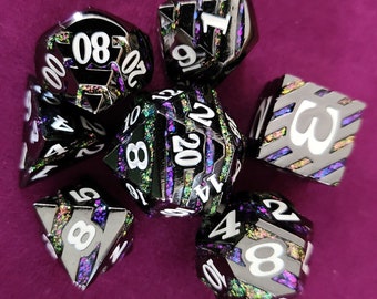 Dark Spire Metal DnD Dice set, Polyhedral dice set for Dungeons and Dragons RPG, ttrpg -- solid metal & heavy!