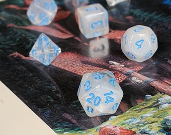 Snowfall Dnd Dice Set for Dungeons and Dragons TTrpG, d20 Rpg tabletop gaming - super shimmery!